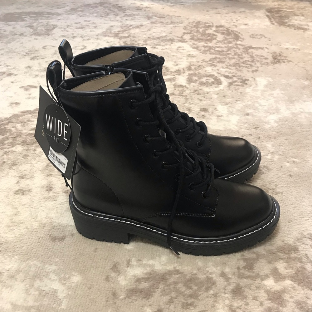 Faux Leather Ankle Combat Boots - Black Forever 21